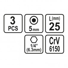 65503 STHOR Set 3 biti profil hexagonal 5x25 mm, p..